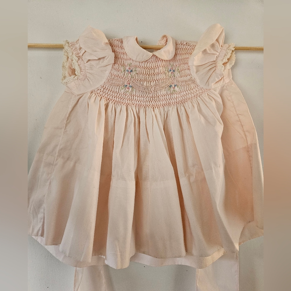 Vintage Baby Girl 12 Months Pink Floral Smocked Dress